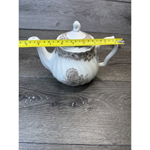 Queen's Myott Factory Thanksgiving Turkey Tea Pot Brown 40 oz Glossy Ceramic - Picture 6 of 10